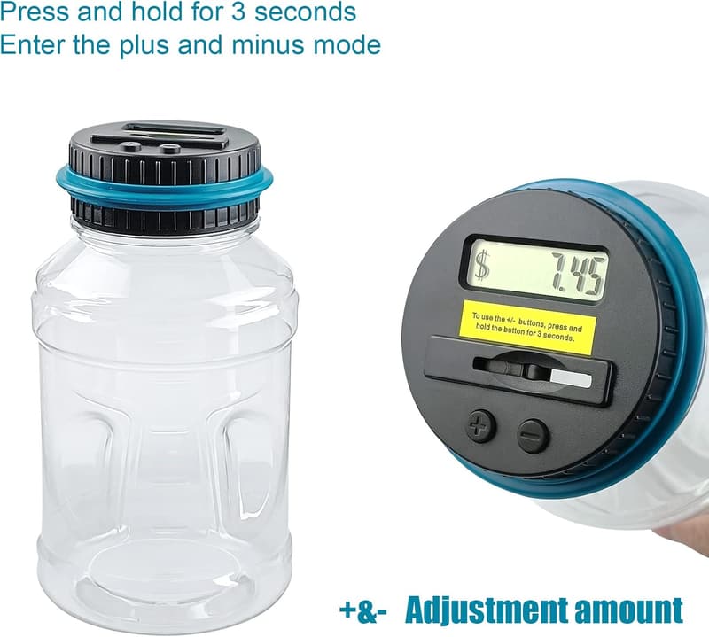 Digital Counting Piggy Bank for Adults - 1.8L Coin Counter Jar