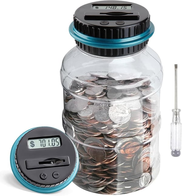 Digital Coin Counting Piggy Bank for Adults - 1.8L Capacity (Blue)