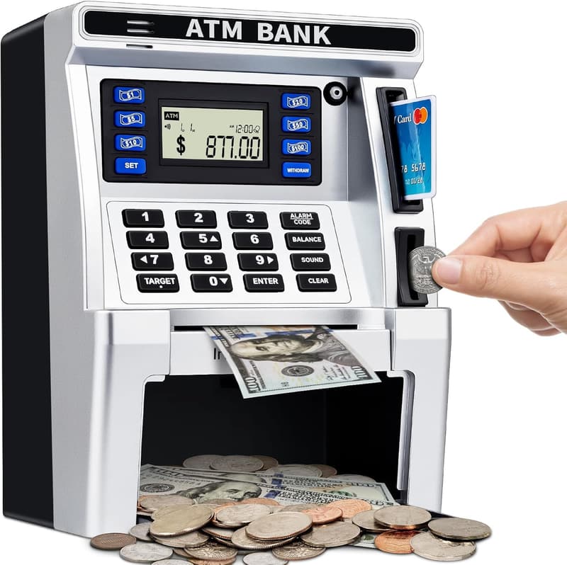 ATM Piggy Bank for Kids with Debit Card and Coin Recognition