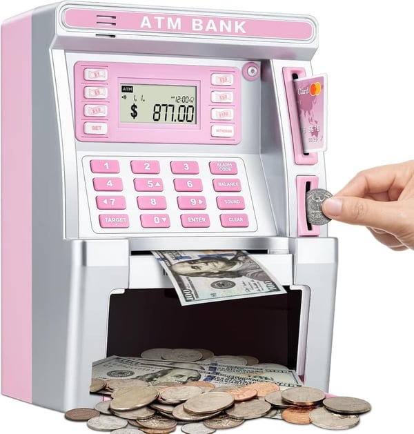 Electronic ATM Piggy Bank for Kids with Debit Card and Coin Recognition