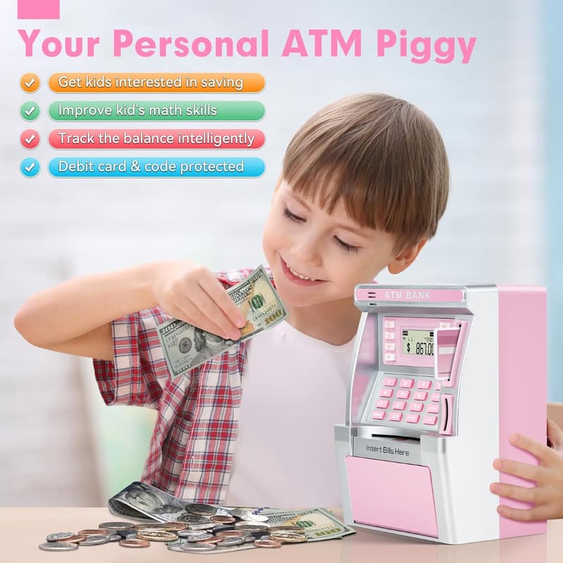 Electronic ATM Piggy Bank for Kids with Debit Card and Coin Recognition