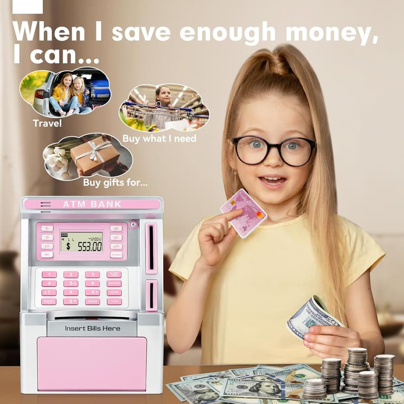 Electronic ATM Piggy Bank for Kids with Debit Card and Coin Recognition