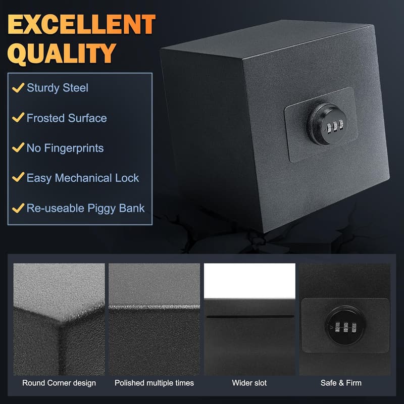 Combination Lock Stainless Steel Piggy Bank for Adults