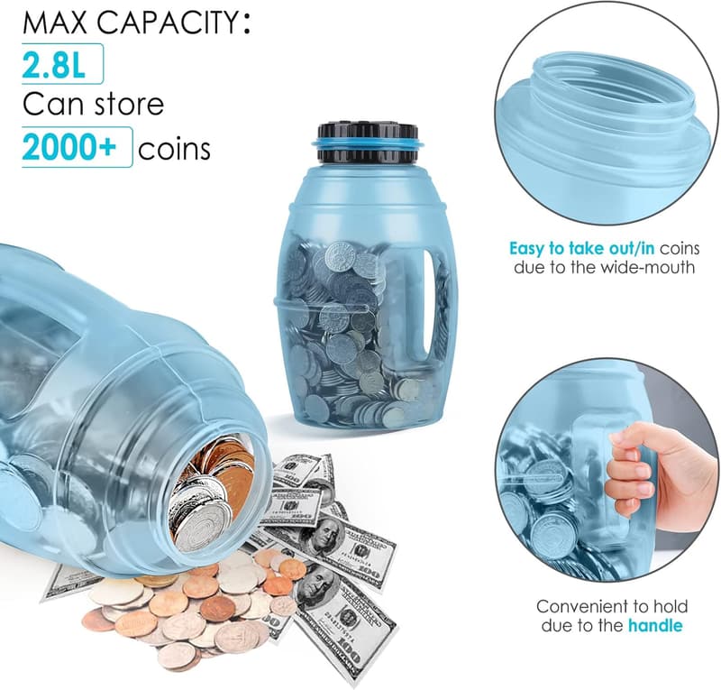 Digital Counting Piggy Bank for Adults - 2.8L Capacity (Blue)