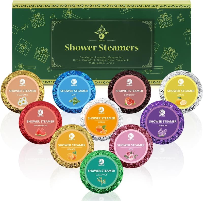 Aromatherapy Shower Steamers Gift Set for Self-Care, 10 Scents
