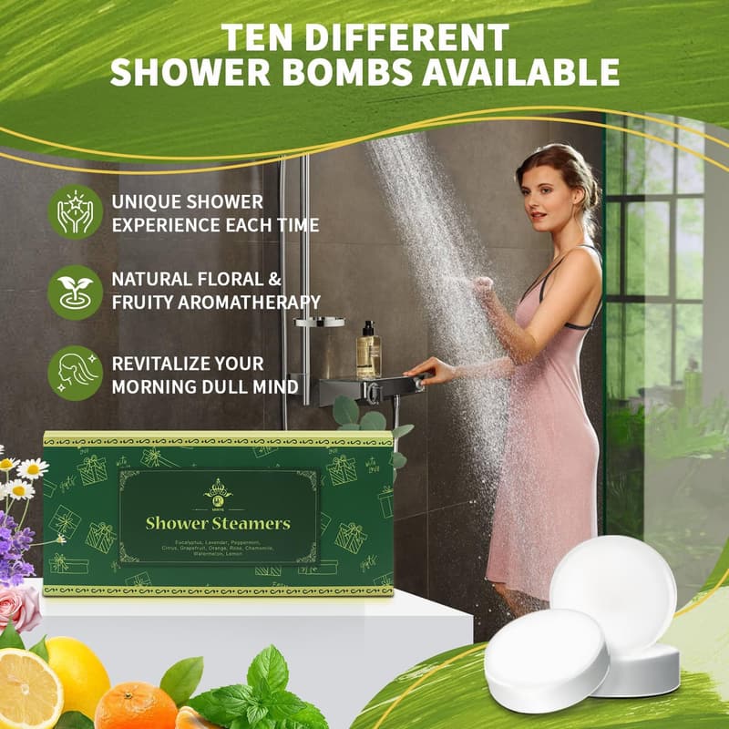 Aromatherapy Shower Steamers Gift Set for Self-Care, 10 Scents