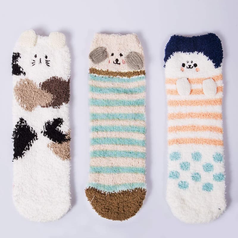 Winter Warm Fluffy Animal Socks for Women (3 Pairs)