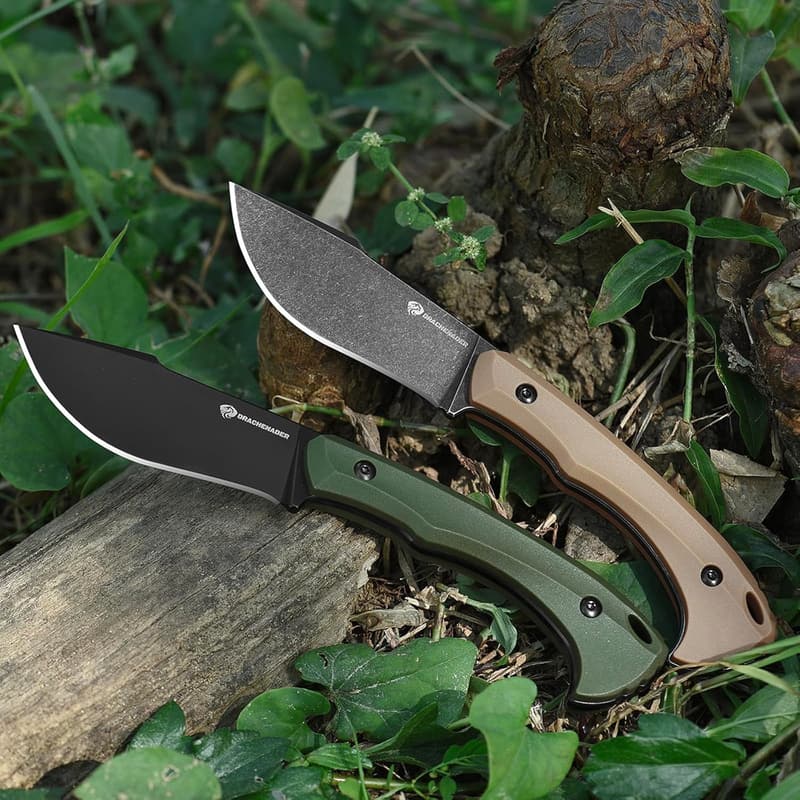 Khaki Survival Knife with Fire Starter & Belt Clip
