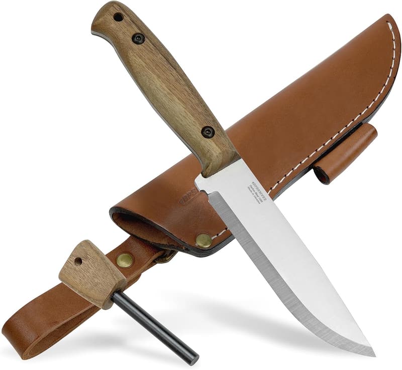 Outdoor Bushcraft Knife with Leather Sheath and Firestarter