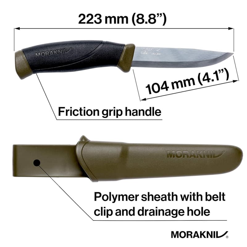 Morakniv Companion Outdoor Knife - 4.1-Inch Stainless Steel, Green