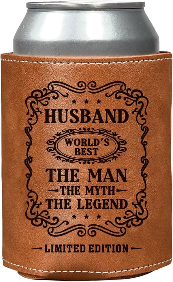 Best Husband Ever Leather Can Cooler – Birthday & Anniversary Gift