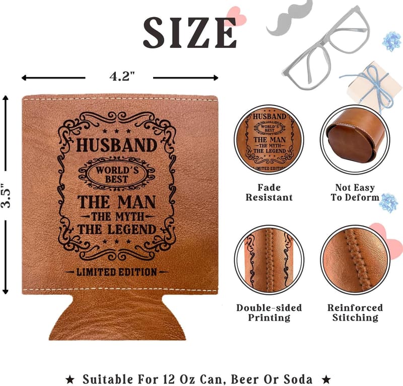 Best Husband Ever Leather Can Cooler – Birthday & Anniversary Gift