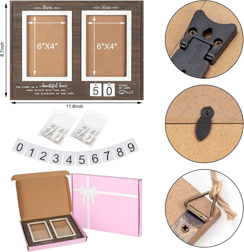 Then & Now Anniversary Wood Photo Frame for Couples