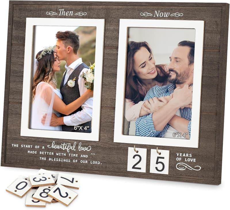 Then & Now Anniversary Wood Photo Frame for Couples