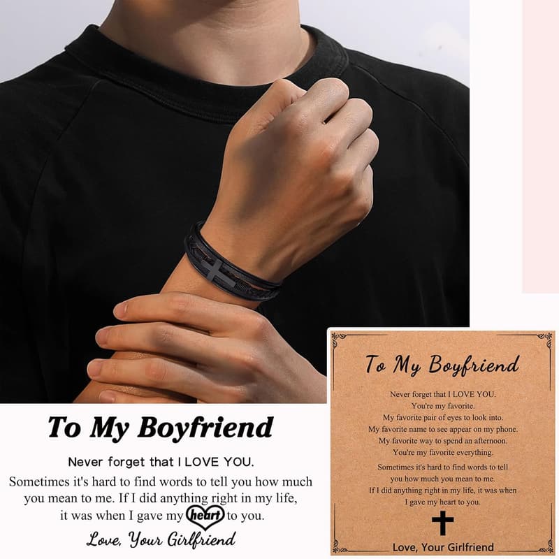 Baptism Gift: Cross Leather Bracelet for Boys
