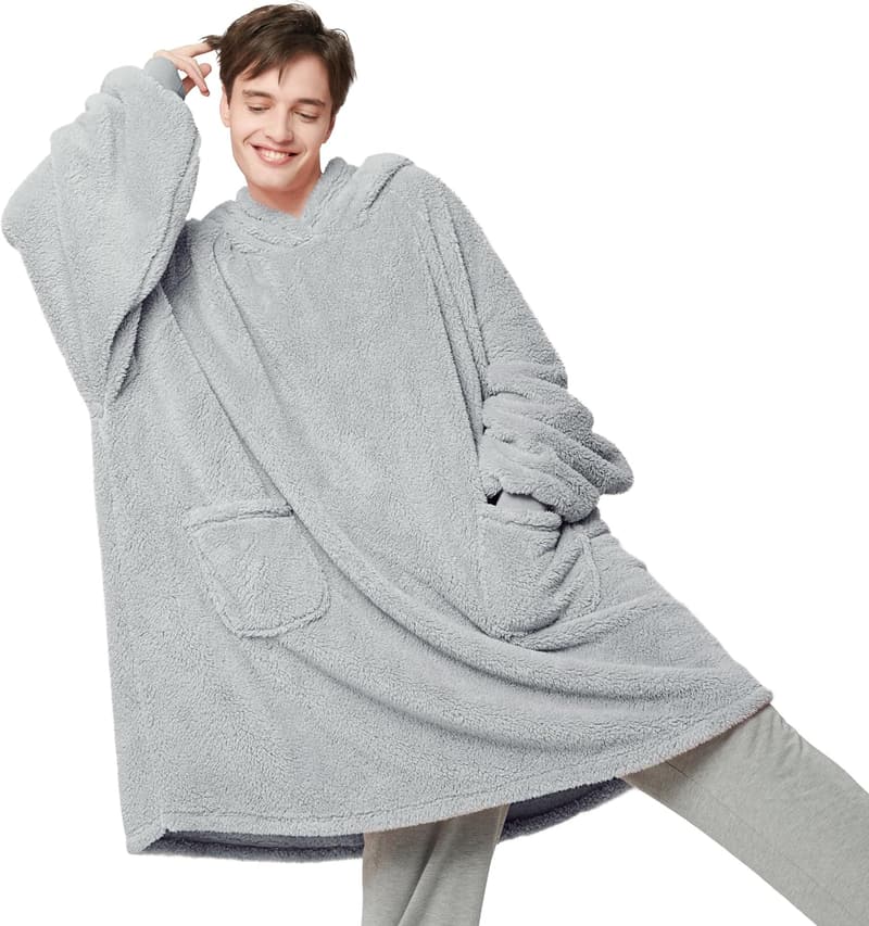 Fathers Day Gift: Grey Oversized Wearable Hoodie Blanket