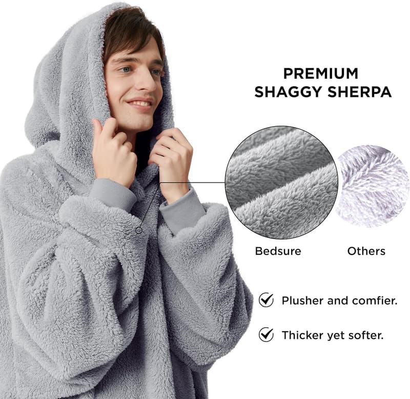 Fathers Day Gift: Grey Oversized Wearable Hoodie Blanket