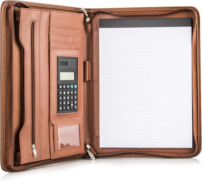 Premium Business Portfolio - PU Vegan Leather, Tablet Sleeve, Tan