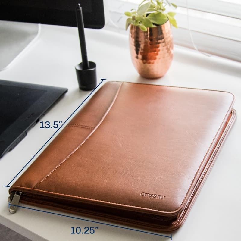 Premium Business Portfolio - PU Vegan Leather, Tablet Sleeve, Tan