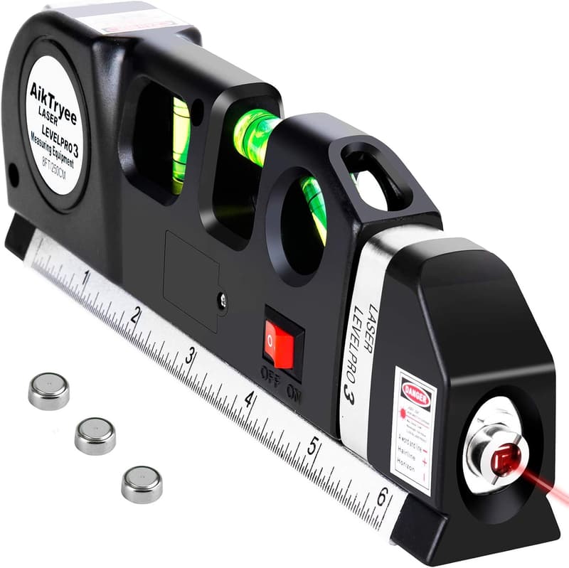 Multipurpose Cross Line Laser Level Tool with Metric Rulers