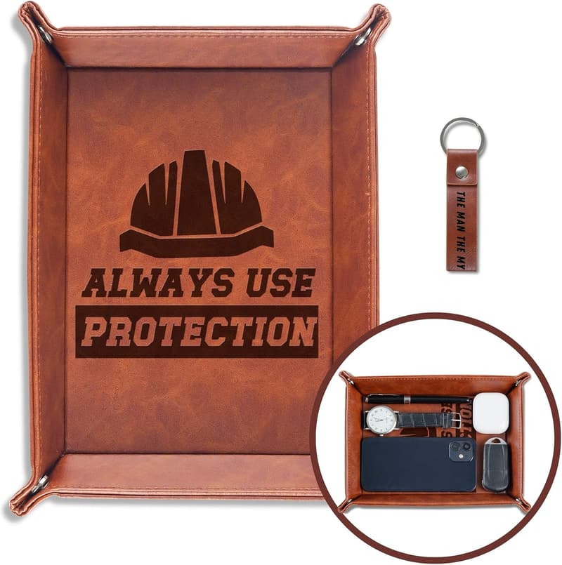 Funny Construction Worker Valet Tray for Men, Desktop Organizer