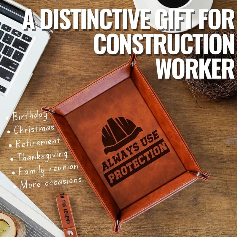 Funny Construction Worker Valet Tray for Men, Desktop Organizer