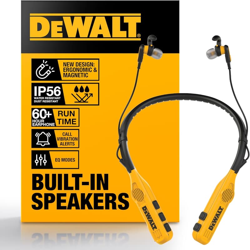DEWALT 2-in-1 Bluetooth Neckband Headphones with Speakers
