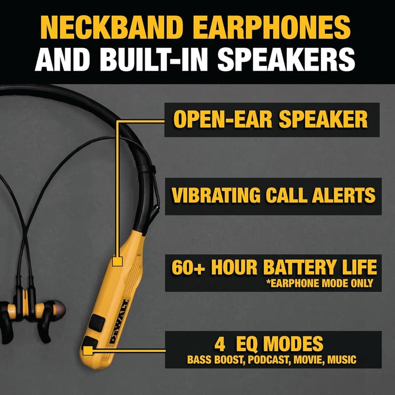 DEWALT 2-in-1 Bluetooth Neckband Headphones with Speakers