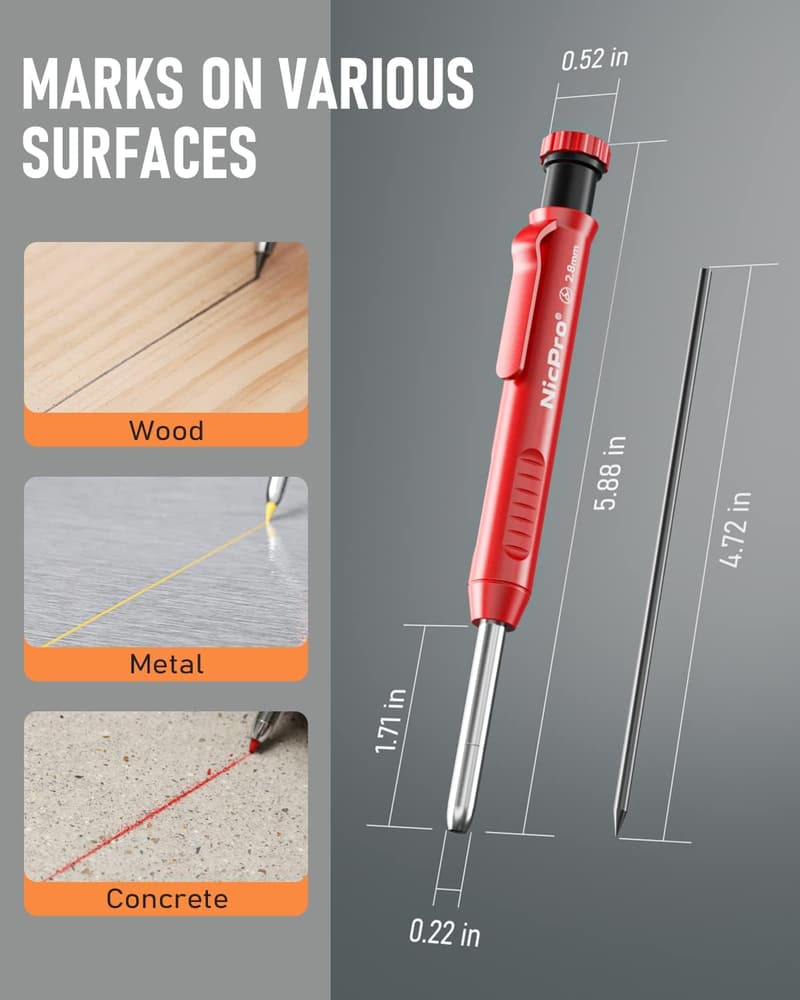 Heavy-Duty Carpenter Pencil Set with Sharpener & 26 Refills