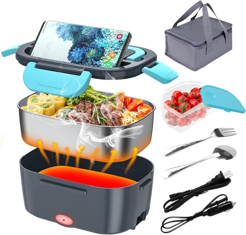 Portable Electric Lunch Box - 12V/24V/110V Food Warmer, 1.5L 304 SS