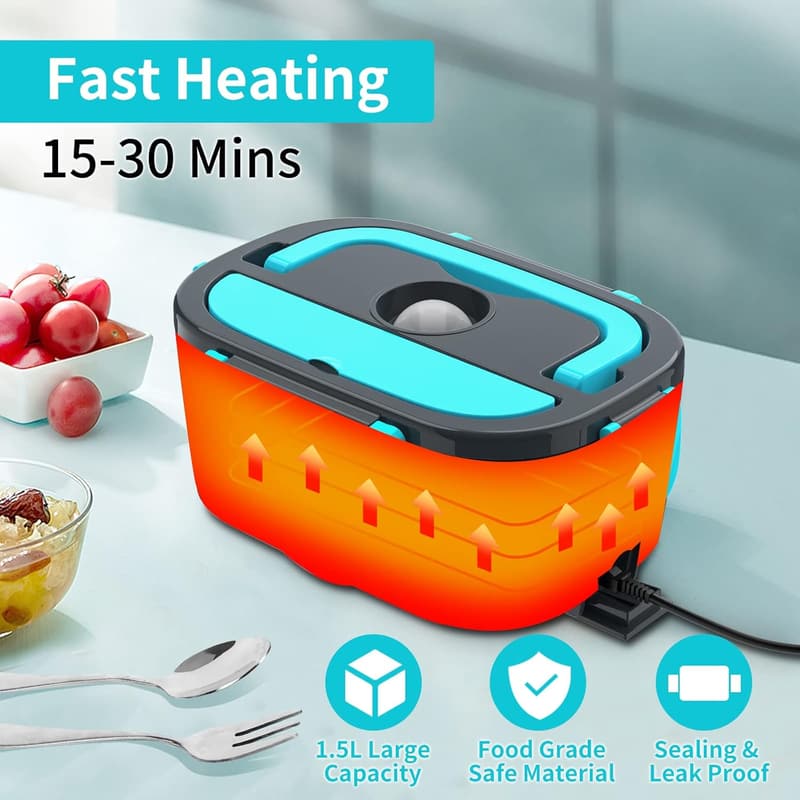 Portable Electric Lunch Box - 12V/24V/110V Food Warmer, 1.5L 304 SS