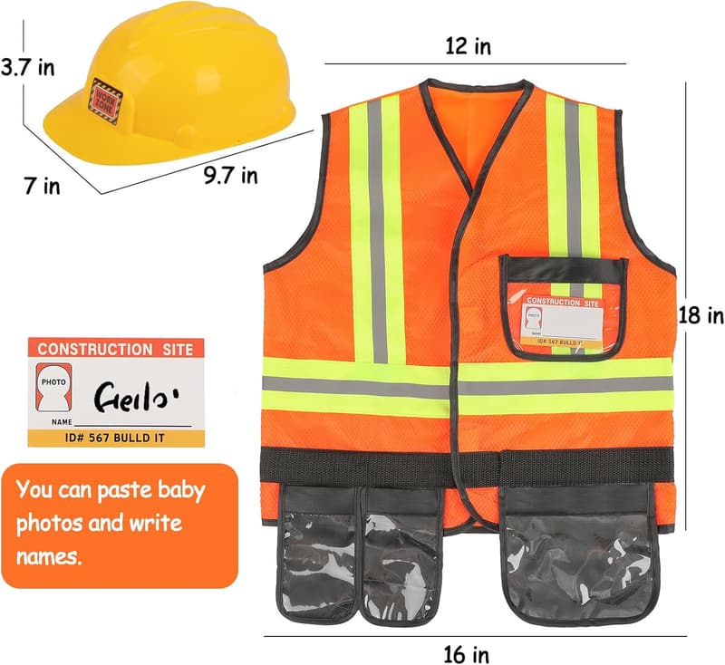 Kids Construction Worker Dress-Up Set with Tools, Vest & Hat
