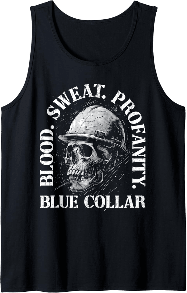 Blue Collar Skull Tank Top for Construction Workers