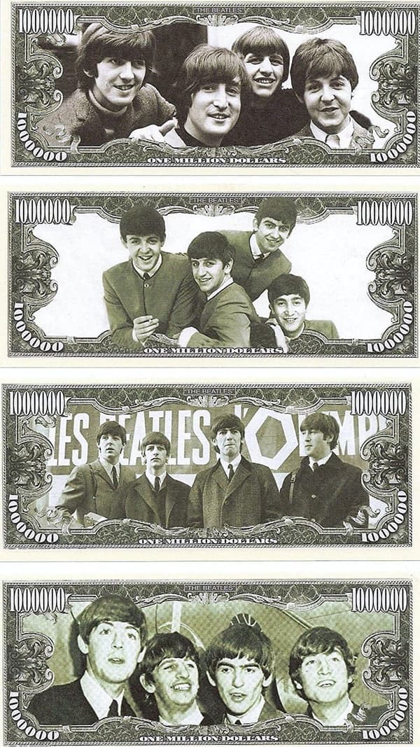 The Beatles Complete Set of 4 Novelty Million Dollar Bills