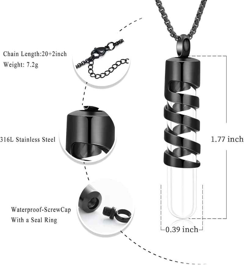 Clear Glass Tube Cremation Urn Necklace with Fill Kits