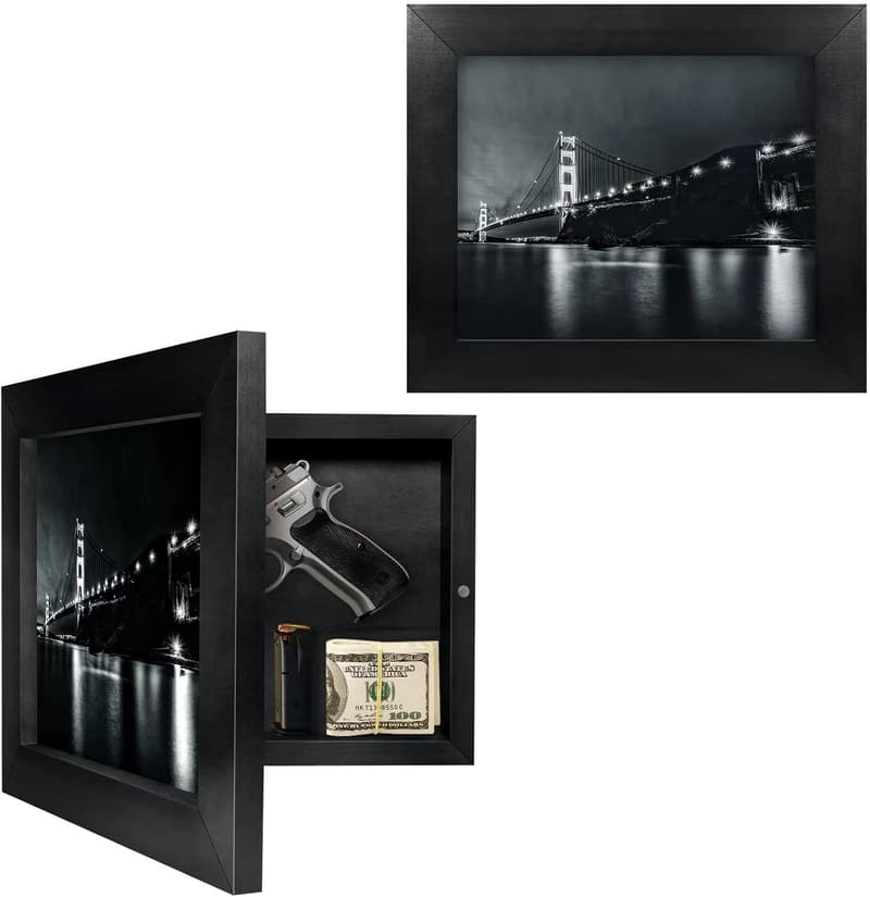 Concealment Gun Safe Picture Frame - Solid Wood Design (Black)
