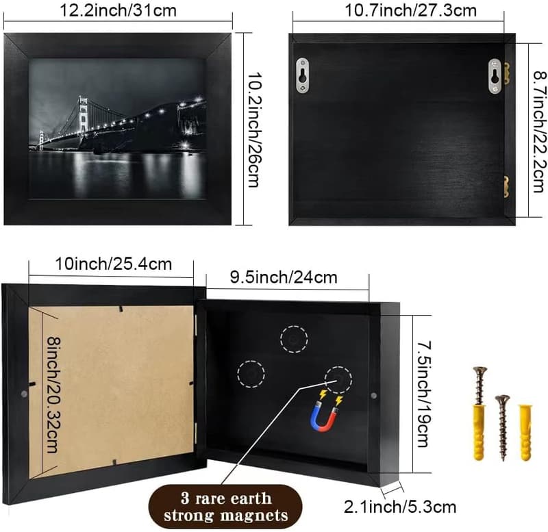 Concealment Gun Safe Picture Frame - Solid Wood Design (Black)