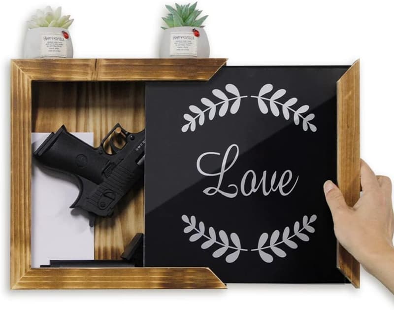 Wooden Gun Storage Box & Wall Safe with Picture Frame