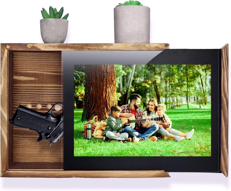Wooden Gun Shelf - Hidden Safe Decor & Pistol Storage