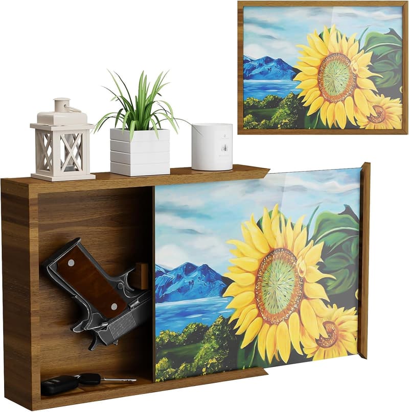 Concealment Furniture Wall Safe for Pistols - Wooden Storage Shelf