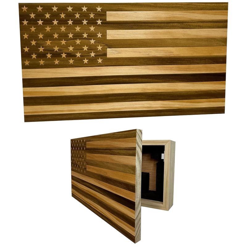 Handcrafted American Flag Wall Gun Safe - Hidden Storage