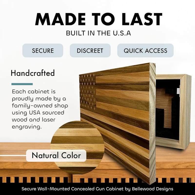 Handcrafted American Flag Wall Gun Safe - Hidden Storage