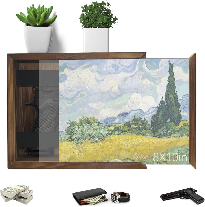 Hidden Wall Gun Safe - Solid Wood Concealment Shelf for Pistols