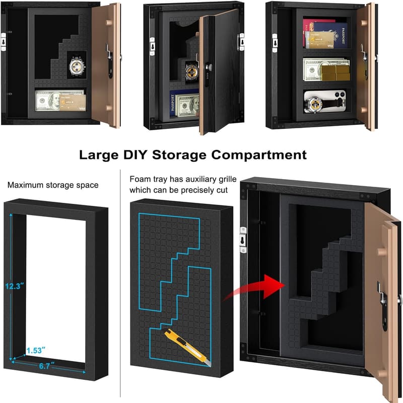 Hidden Money Safe Diversion Frame with Custom Foam - Black