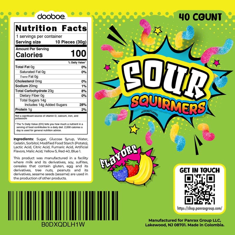 Sour Gummy Worms - Bulk Pack of 40 Assorted Snack Bags