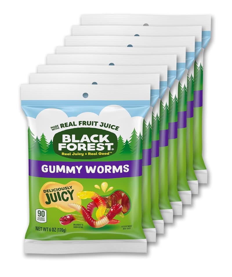 Real Fruit Juice Gummy Worms, 6 oz Bags (Pack of 8)