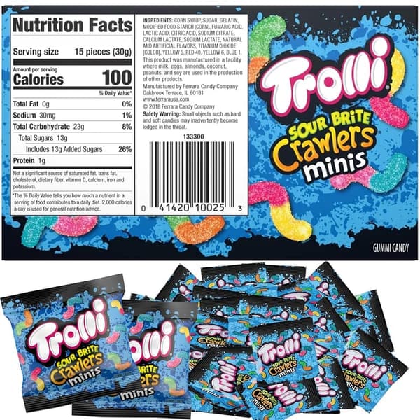 SourBrite Crawlers Mini Gummy Worms - 30 Count Assorted Party Treats