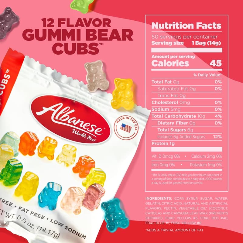 Albanese Gummy Bear Cubs Snack Pack, 12 Flavors, 50 Mini Bags