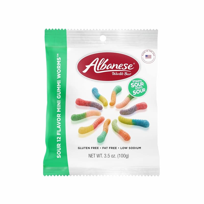 Albanese Mini Gummy Worms, Sour, 12 Flavors, 3.5 oz (Pack of 12)