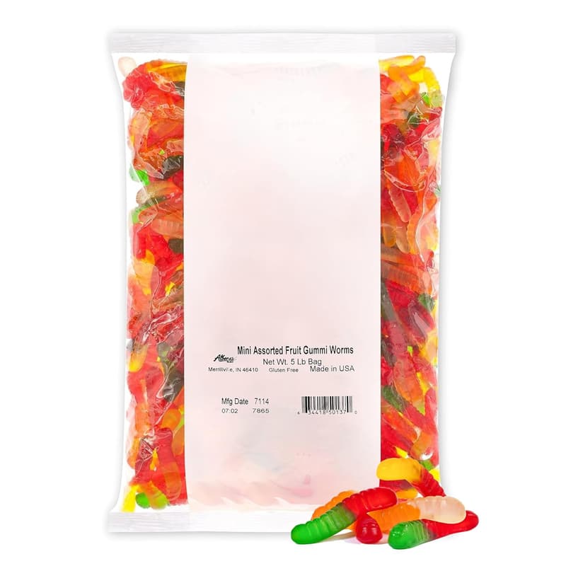 Gluten-Free Mini Assorted Fruit Gummy Worms - 5 lb Pack